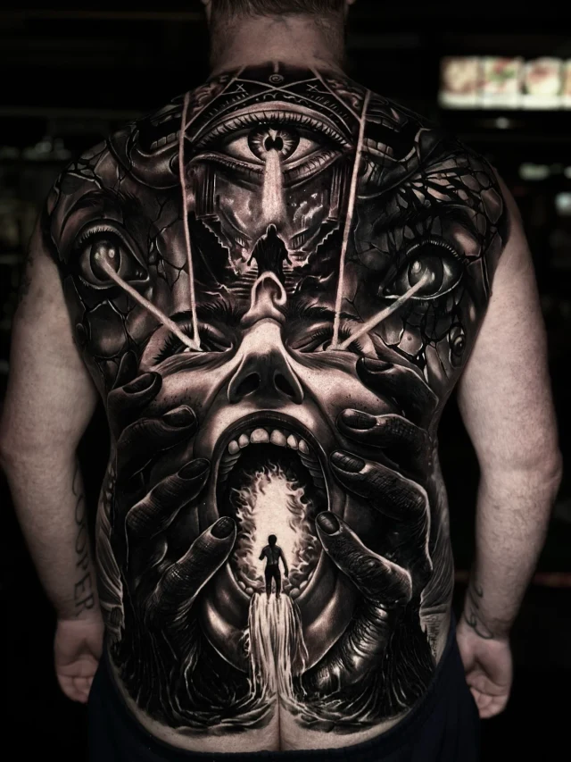 Surreal portal back tattoo shared in the conversation